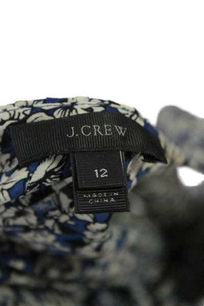 J Crew Women Dark Blue Floral Round Neck Sleeveless Blouse Polyester Size 12