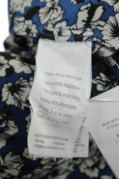 J Crew Women Dark Blue Floral Round Neck Sleeveless Blouse Polyester Size 12