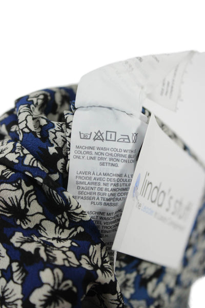 J Crew Women Dark Blue Floral Round Neck Sleeveless Blouse Polyester Size 12