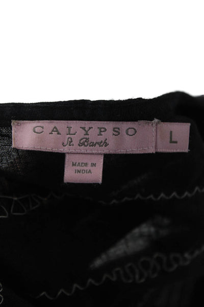 Calypso Saint Barth Womens Kaftan Linen Striped Vneck Knee Length Black Size L