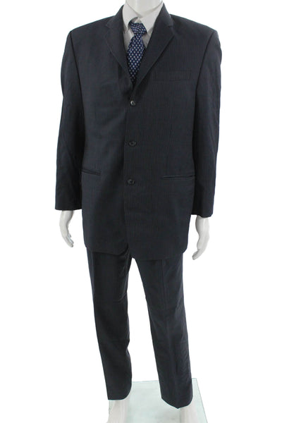 Calvin Klein Men's Striped Dark Blue 2 Piece 100% Wool Suit Size 40