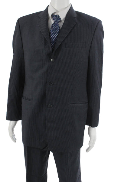 Calvin Klein Men's Striped Dark Blue 2 Piece 100% Wool Suit Size 40