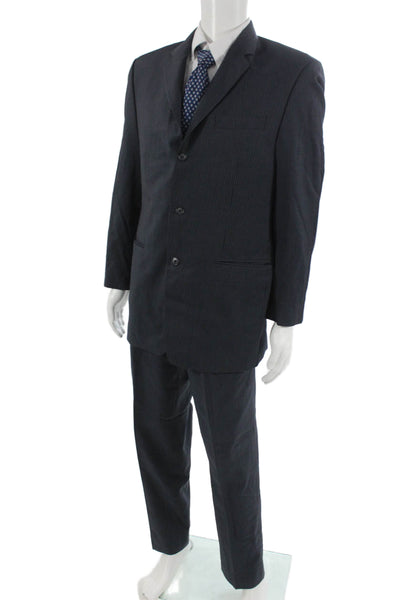 Calvin Klein Men's Striped Dark Blue 2 Piece 100% Wool Suit Size 40
