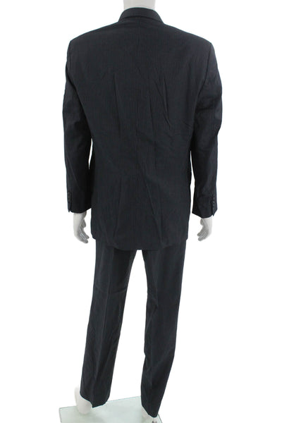 Calvin Klein Men's Striped Dark Blue 2 Piece 100% Wool Suit Size 40
