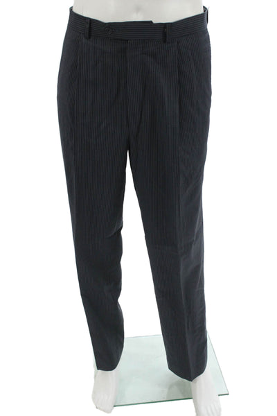 Calvin Klein Men's Striped Dark Blue 2 Piece 100% Wool Suit Size 40