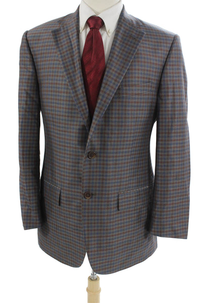 Turnberry Mens Blue Check Wool Silk Sport Coat Size 40