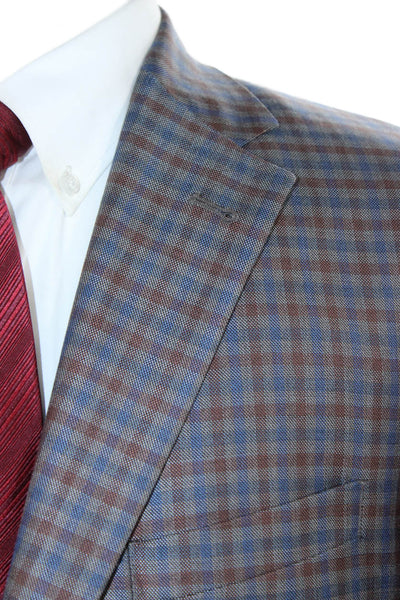 Turnberry Mens Blue Check Wool Silk Sport Coat Size 40