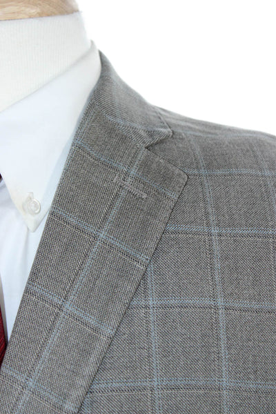 Calvin Klein Mens Gray Wool Blend Check Suit Jacket Button Collared Size 40