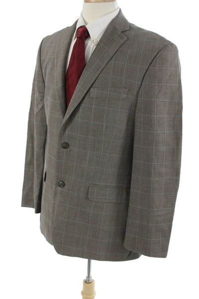 Calvin Klein Mens Gray Wool Blend Check Suit Jacket Button Collared Size 40