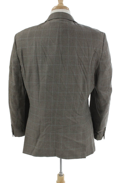 Calvin Klein Mens Gray Wool Blend Check Suit Jacket Button Collared Size 40