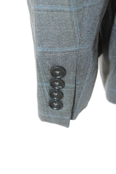 Calvin Klein Mens Gray Wool Blend Check Suit Jacket Button Collared Size 40