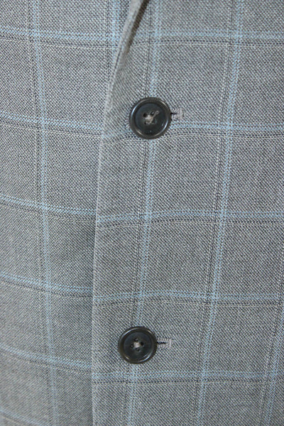 Calvin Klein Mens Gray Wool Blend Check Suit Jacket Button Collared Size 40