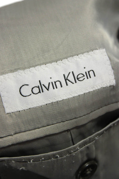 Calvin Klein Mens Gray Wool Blend Check Suit Jacket Button Collared Size 40