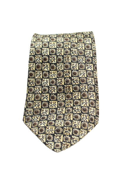 Lanvin Mens Silk Geometric Floral Print Classic Neck Tie Beige One Size