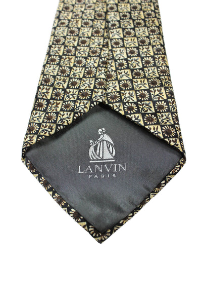 Lanvin Mens Silk Geometric Floral Print Classic Neck Tie Beige One Size