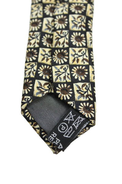 Lanvin Mens Silk Geometric Floral Print Classic Neck Tie Beige One Size