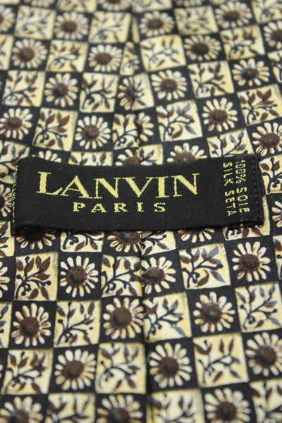 Lanvin Mens Silk Geometric Floral Print Classic Neck Tie Beige One Size