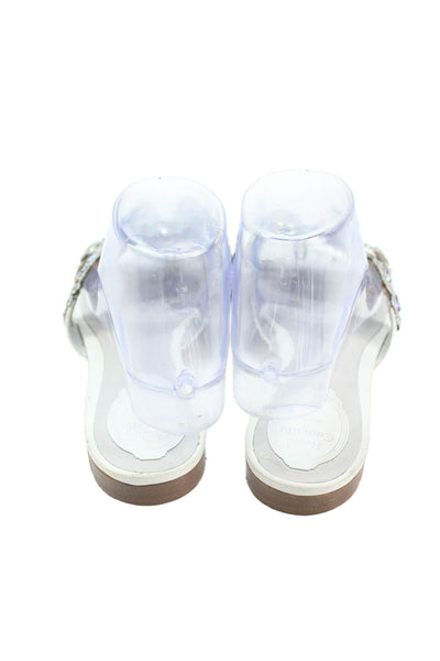 Rene Caovilla Womens Leather Rhinestone Embellish Slide Sandals Silver Size 8.5