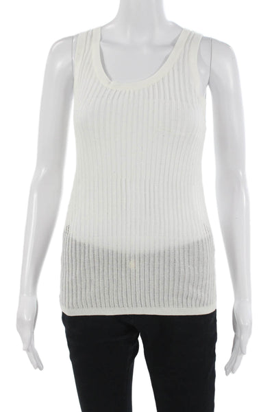 Donna Karan New York Women White Striped Sleeveless Tank Size XS