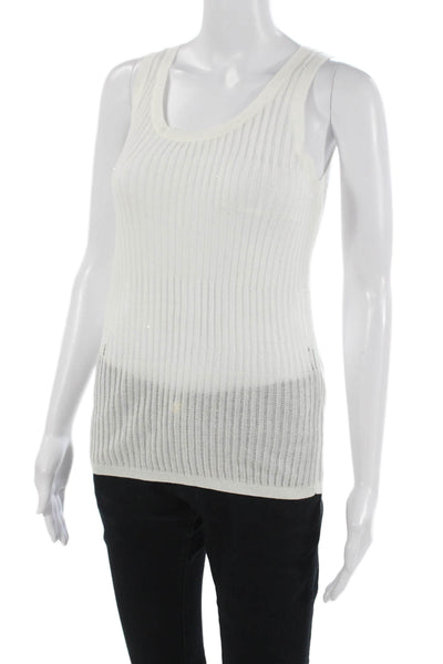 Donna Karan New York Women White Striped Sleeveless Tank Size XS