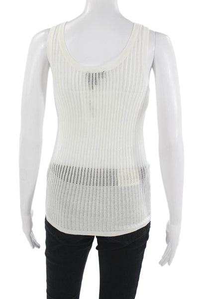 Donna Karan New York Women White Striped Sleeveless Tank Size XS