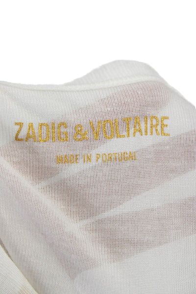Zadig & Voltaire Womens Basic White Modal V-Neck Short Sleeve T-Shirt Size S
