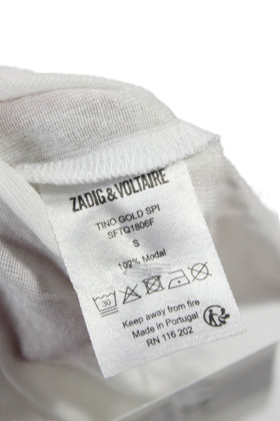 Zadig & Voltaire Womens Basic White Modal V-Neck Short Sleeve T-Shirt Size S
