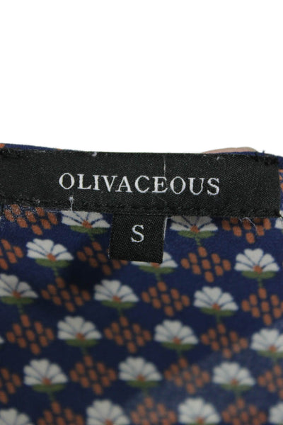 Olivaceous Women Dark Blue Floral V-Neck Long Sleeve Bohemian Blouse Size S