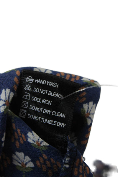 Olivaceous Women Dark Blue Floral V-Neck Long Sleeve Bohemian Blouse Size S