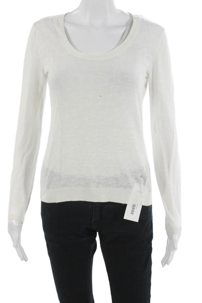 Blue Saks Fifth Avenue Womens Pullover Sweater White Linen Size S