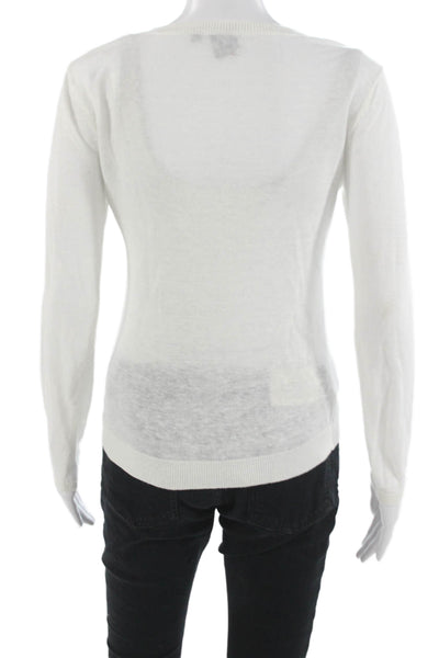 Blue Saks Fifth Avenue Womens Pullover Sweater White Linen Size S