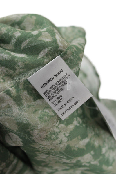 Intermix Womens High Neck Floral Silk Blouse Long Sleeve Green Size 00