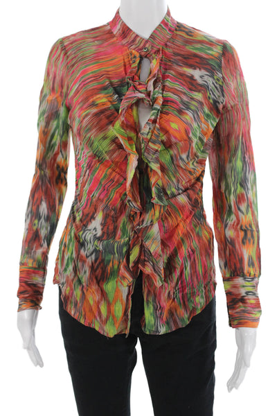 Gender Bias Womens Collared Button Up Blouse Long Sleeve Green Polyester Size S