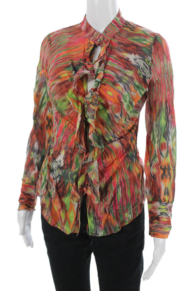 Gender Bias Womens Collared Button Up Blouse Long Sleeve Green Polyester Size S