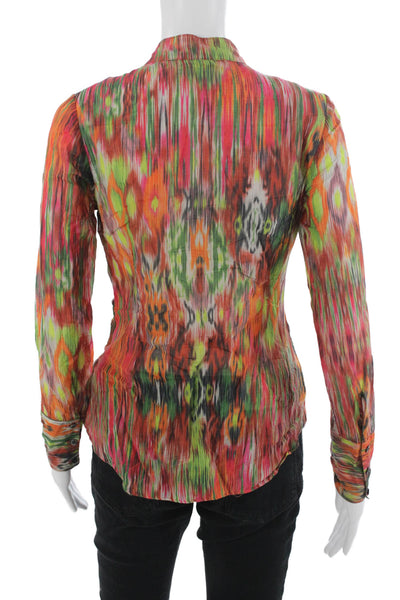 Gender Bias Womens Collared Button Up Blouse Long Sleeve Green Polyester Size S