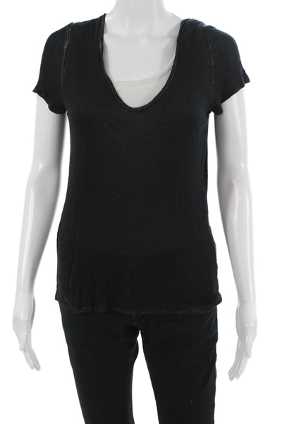 Zadig & Voltaire Womens Basic V-Neck Modal T-Shirt Black Short Sleeve Size S