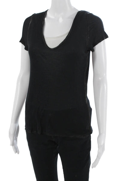 Zadig & Voltaire Womens Basic V-Neck Modal T-Shirt Black Short Sleeve Size S