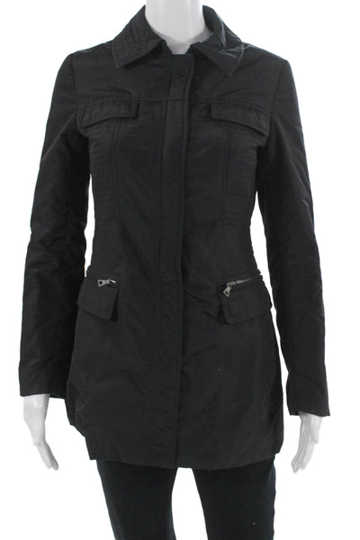 Tahari Womens Military Jacket Black Collared Button Long Sleeve Size XS