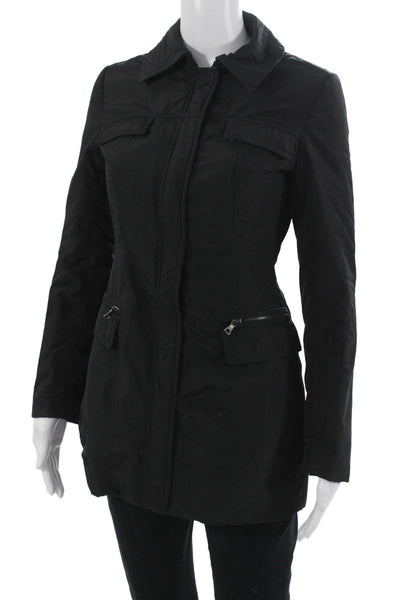 Tahari Womens Military Jacket Black Collared Button Long Sleeve Size XS