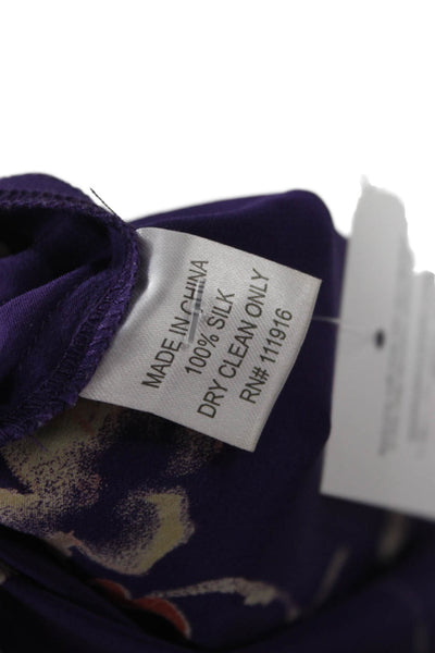 Yumi Kim Women Silk Floral Tunic Blouse Purple Drawstring 3/4 Sleeve Size S