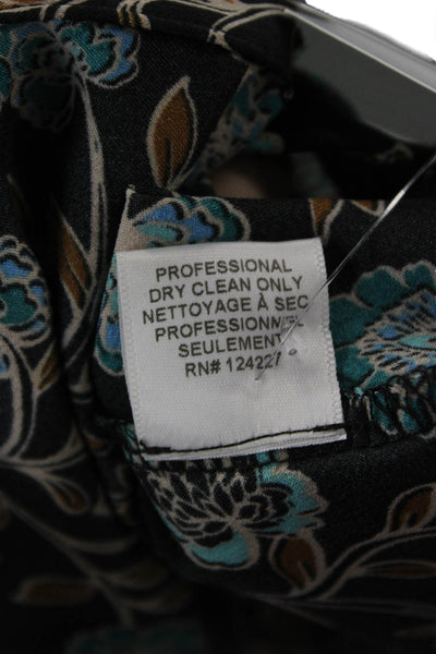 Misa Women Black Floral High Neck Long Sleeve Blouse Button Size XS