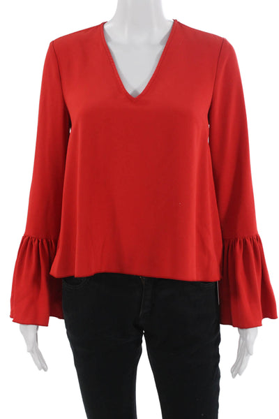 Intermix Women Red V-Neck Long Sleeve Solid Polyester Blouse Size 0P
