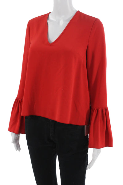 Intermix Women Red V-Neck Long Sleeve Solid Polyester Blouse Size 0P