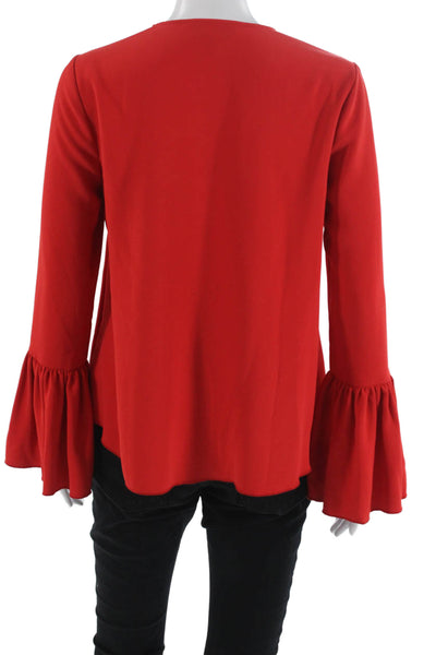 Intermix Women Red V-Neck Long Sleeve Solid Polyester Blouse Size 0P