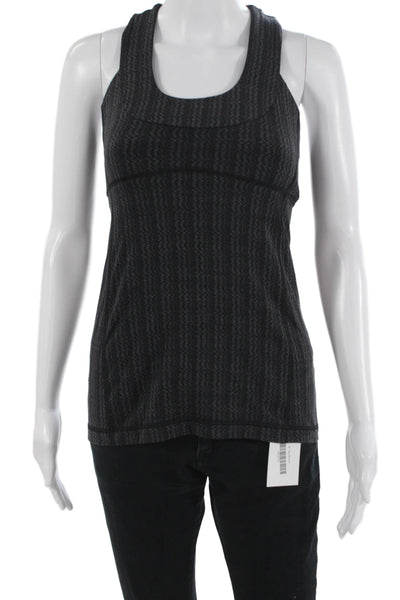 Lululemon Women Black Herringbone Nylon Round Neck Tank Size 6