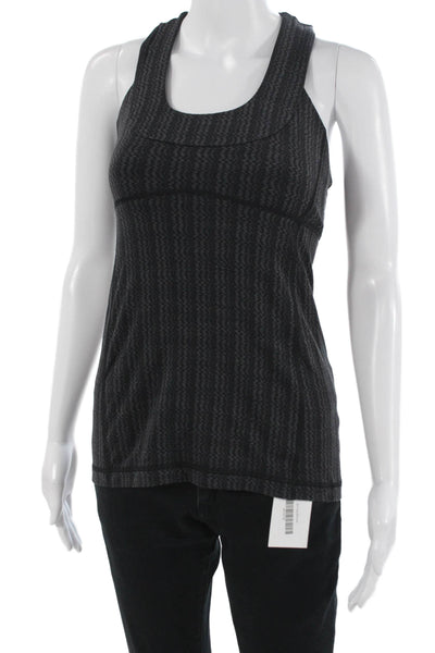 Lululemon Women Black Herringbone Nylon Round Neck Tank Size 6