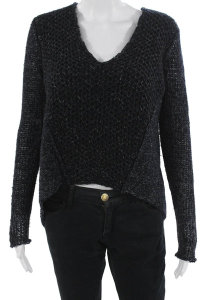 Helmut Lang Women Black V-Neck Pullover Sweater Button Closure Size 0P
