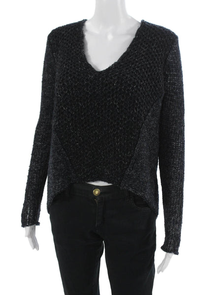 Helmut Lang Women Black V-Neck Pullover Sweater Button Closure Size 0P