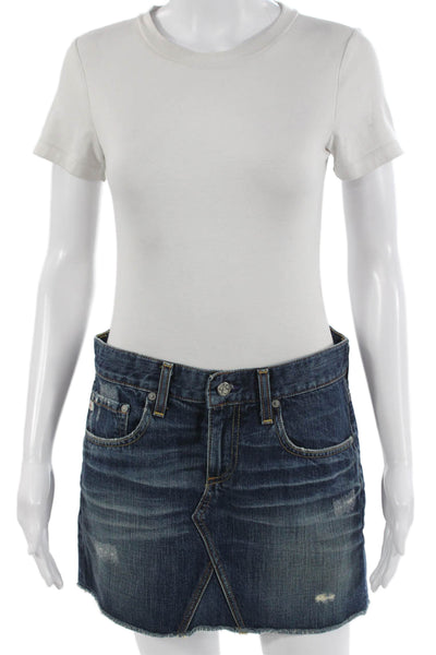 AG Adriano Goldschmied Women Mini Skirt Dark Blue Cotton Size 28