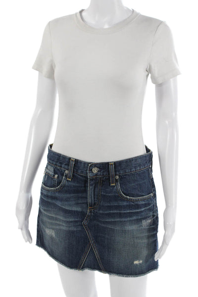 AG Adriano Goldschmied Women Mini Skirt Dark Blue Cotton Size 28